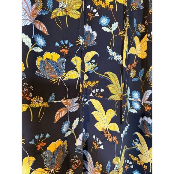 Loft Plus Size 14 Long Sleeve Peasant Shift Dress Navy Blue Floral Leaf Print - Picture 9 of 16